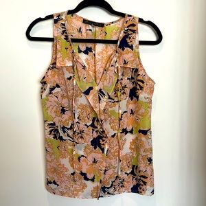 Rose and Olive Floral Blouse with ruffle and tie at neck NWOT